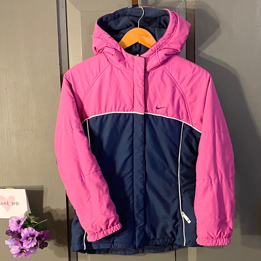 Sold Nike pink and blue girls coat size large 14 - Picture 1 of 5